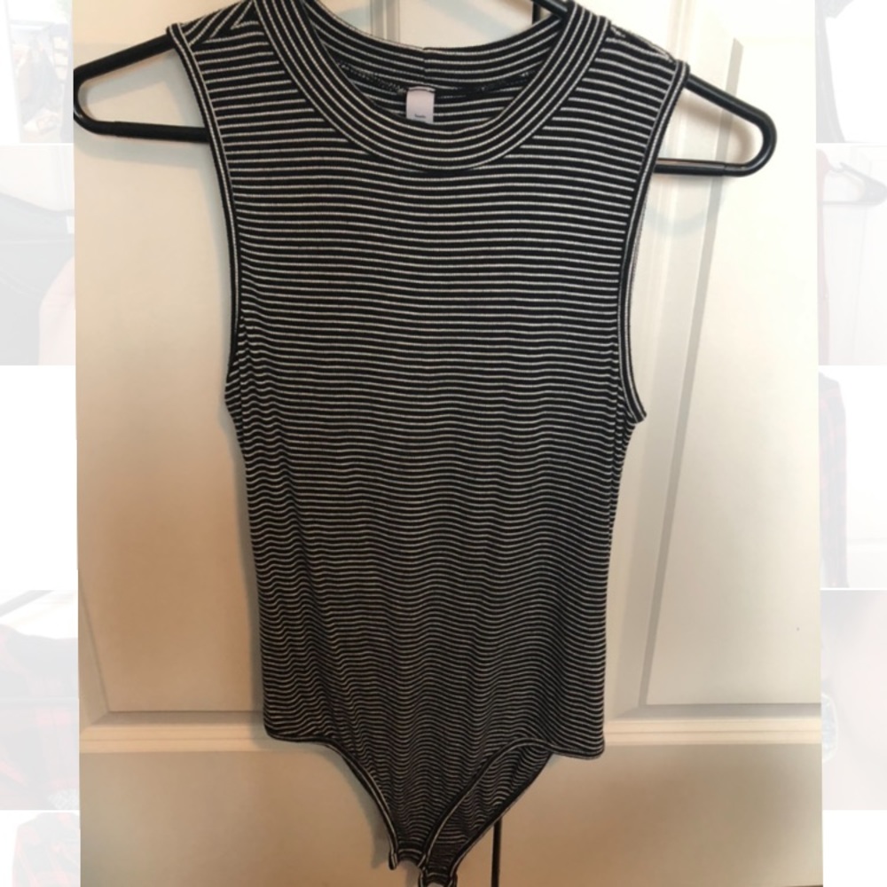 high neck striped body suit